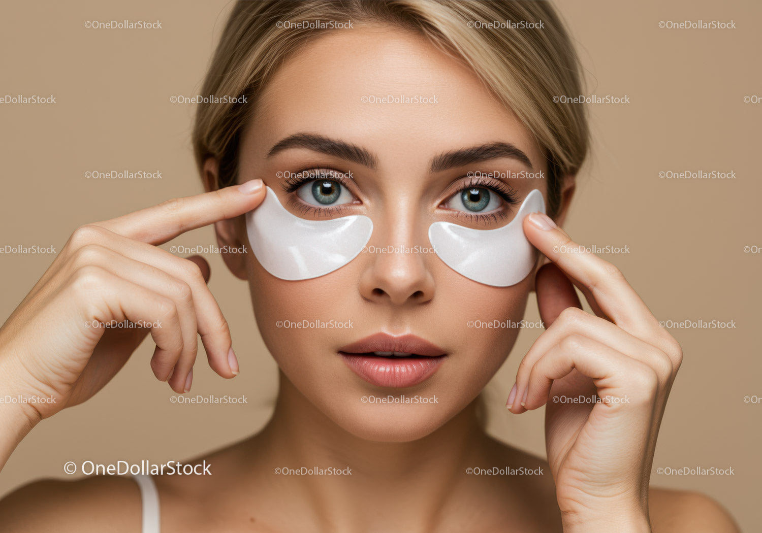 Young Woman Applying Eye Patches for Skincare Treatment