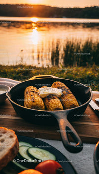 Grilled Corn with Butter Served at Lakeside Picnic