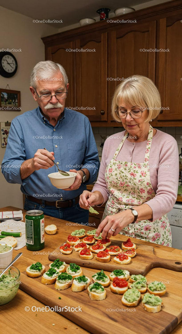 Senior Couple Preparing Fresh Homemade Appetizers Together
