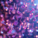 Abstract Floating Music Notes in Purple and Pink with Sparkling Effects