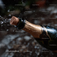 Champagne Bottle with Cork Popping and Bubbles Floating
