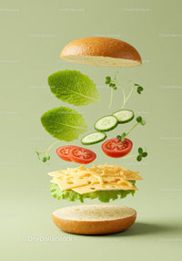 Fresh Vegetarian Sandwich Ingredients Floating in Air