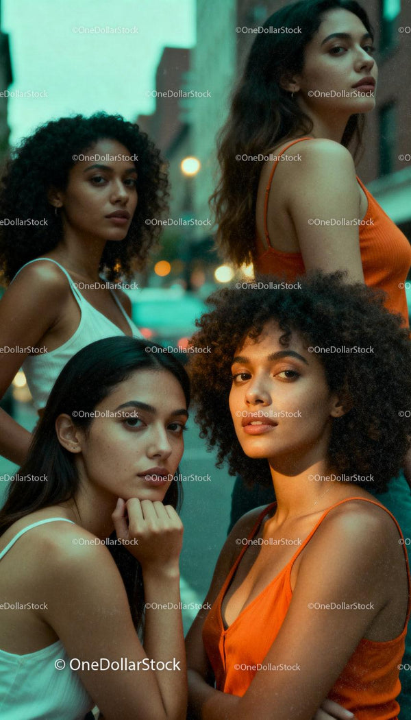 Confident young women posing naturally on urban street