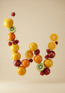 Fresh Fruit Arrangement Forming Letter W on Beige Background