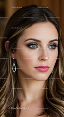 Elegant Woman with Makeup and Bright Blue Eyes for Fashion and Beauty