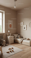 Modern Nursery with Animal Wall Art and Wooden Toys for Kids