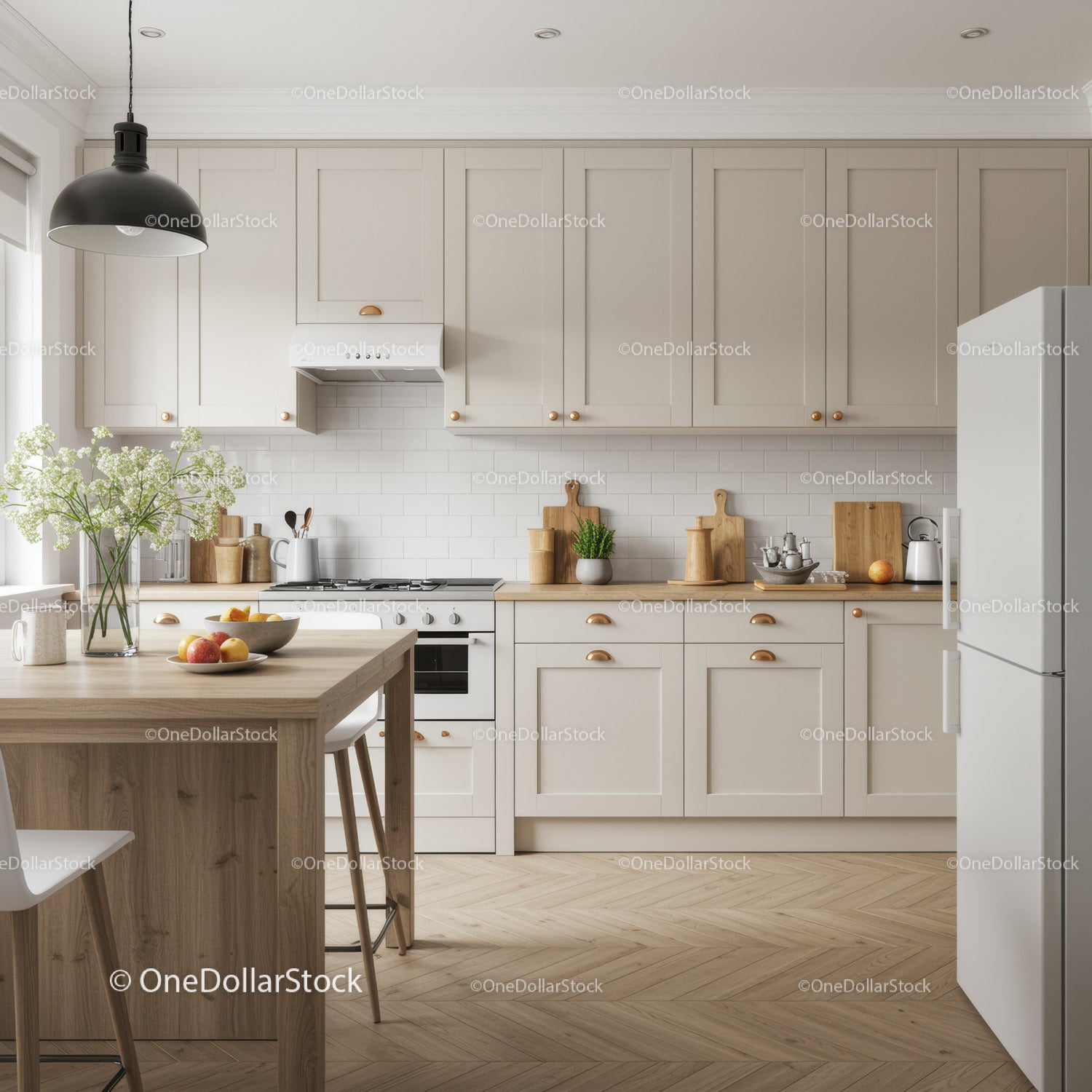 Bright Modern Kitchen with White Cabinets and Wooden Accents