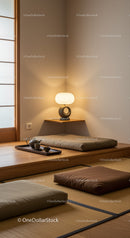 Minimalist Japanese Tea Corner with Soft Ambient Lighting