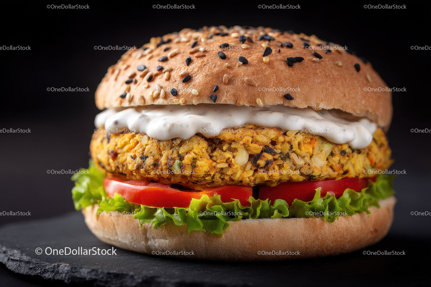 Vegetarian Falafel Sandwich with Fresh Vegetables and Creamy Sauce