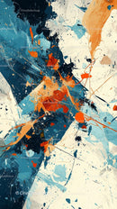 Vibrant Blue and Orange Abstract Splatter Artwork with Dynamic Composition