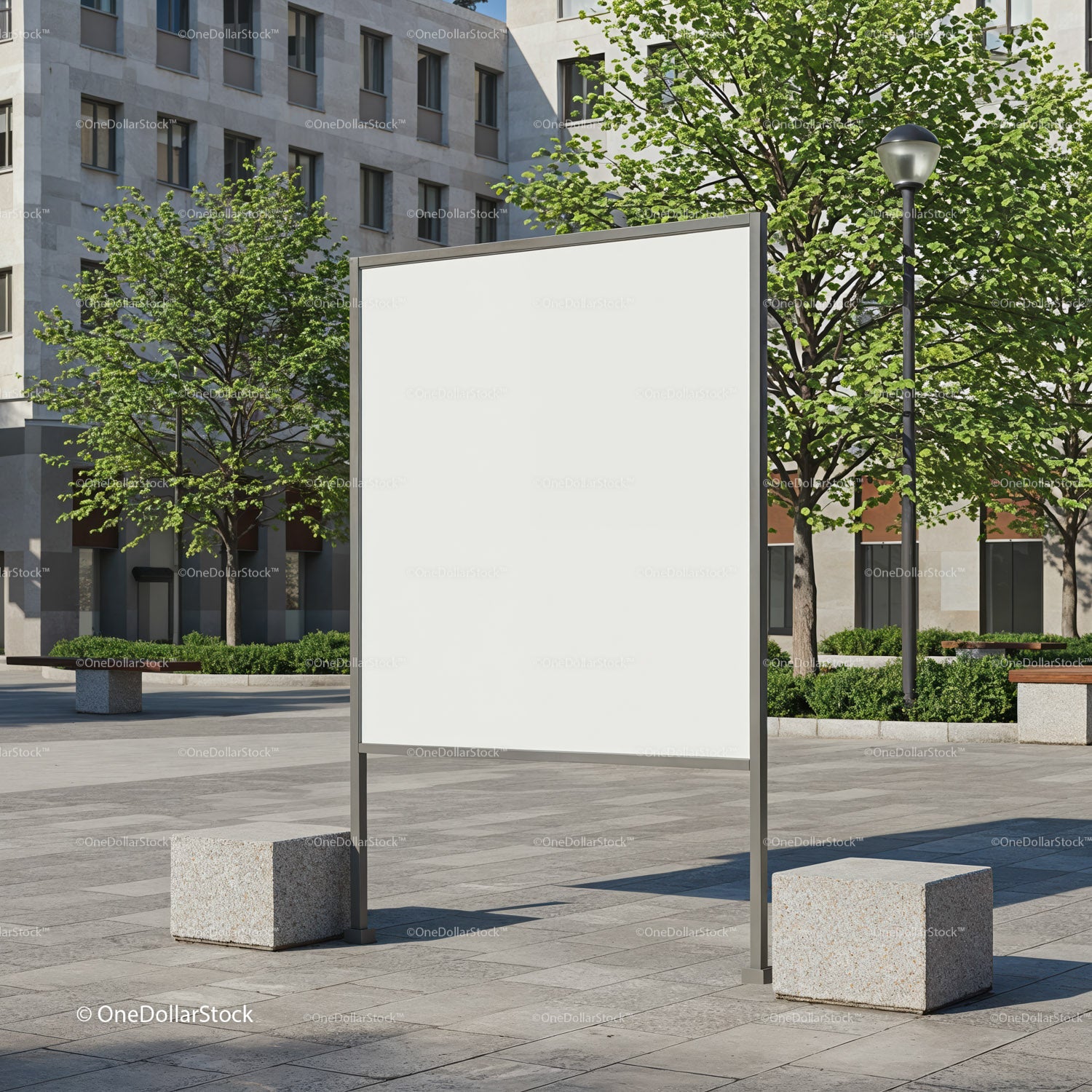 Blank Outdoor Advertising Board in Urban Plaza