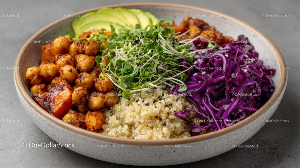 Colorful Plant-Based Bowl with Chickpeas Quinoa and Veggies