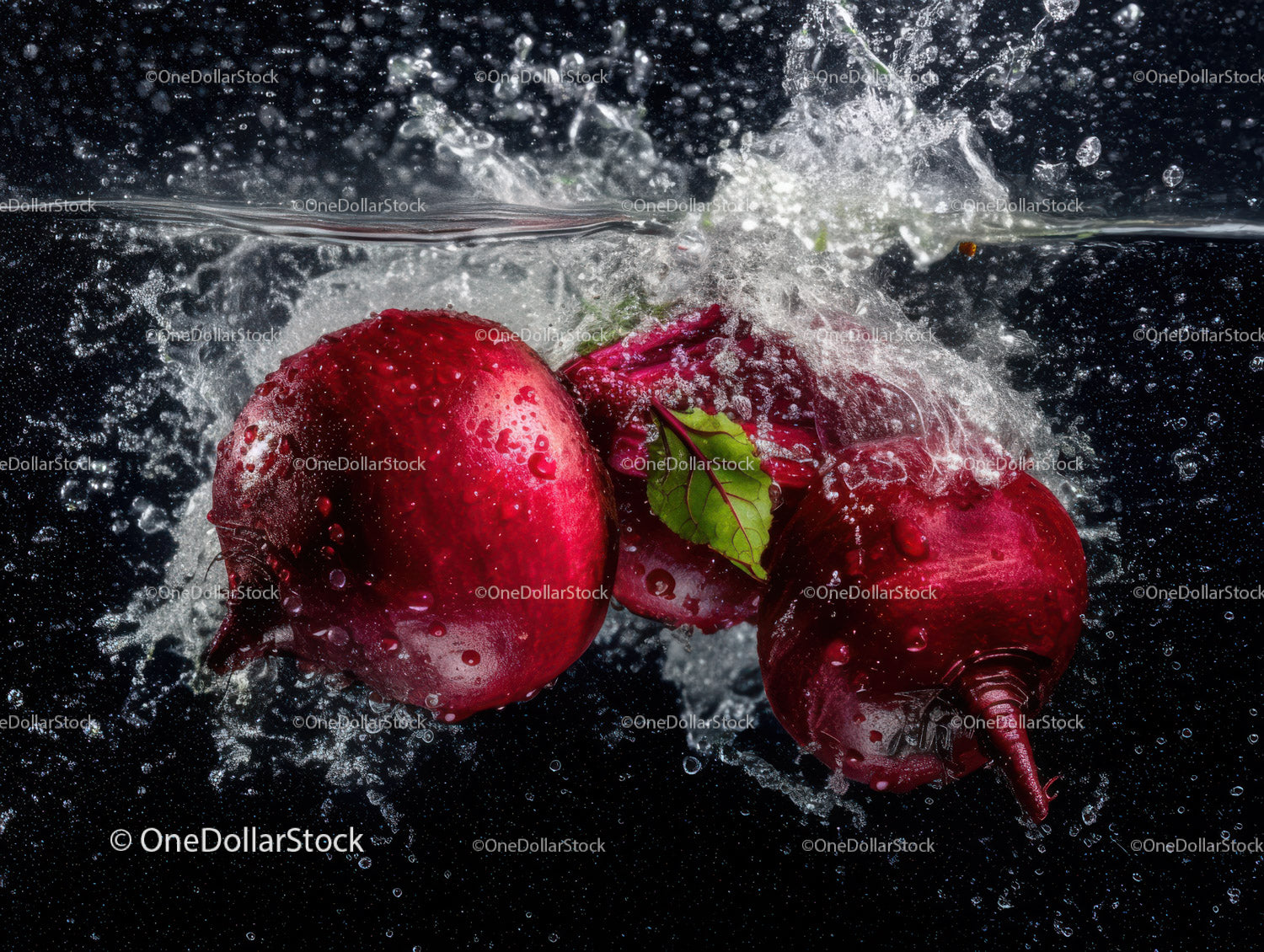 Fresh Red Beets with Water Splash in High Resolution