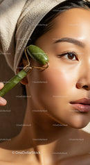 Woman Using Jade Roller for Facial Massage and Skin Rejuvenation