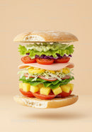 Fresh colorful sandwich stacked with vegetables and pineapple