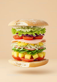 Fresh colorful sandwich stacked with vegetables and pineapple