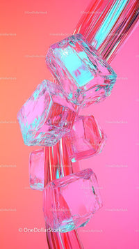 Colorful Ice Cubes on Pink Background for Refreshing Beverage