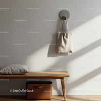 Minimalist Interior with Wall Hook and Tote Bag in Soft Natural Light