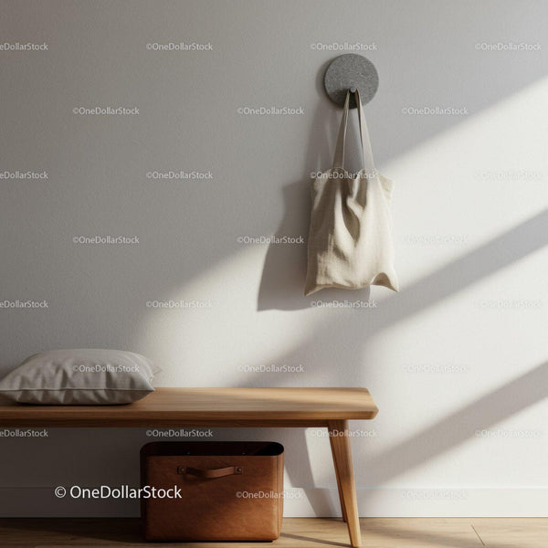 Minimalist Interior with Wall Hook and Tote Bag in Soft Natural Light