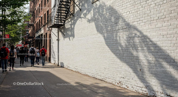 Urban Street Scene with Pedestrians and City Architecture JPG Mockup Image