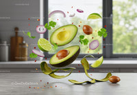 Fresh Avocado and Lime Ingredients Floating in Kitchen