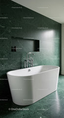 Elegant Green Marble Bathroom with Freestanding Bathtub and Modern Decor