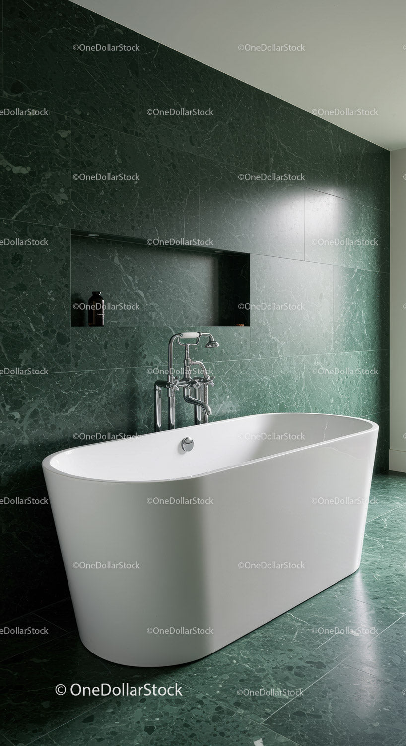 Elegant Green Marble Bathroom with Freestanding Bathtub and Modern Decor