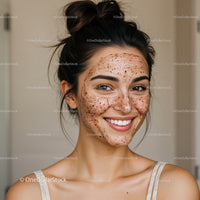 Smiling Woman with Freckles and Natural Skin Close-up Portrait