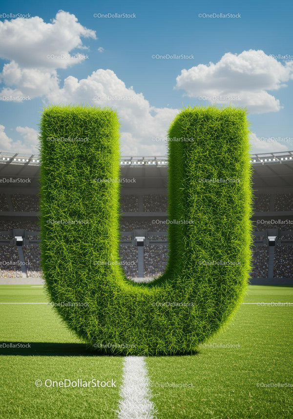 Green Grass Letter U on Soccer Field Stadium
