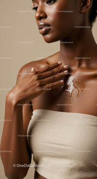 Portrait of a Beautiful Black Woman with Glossy Lips and Smooth Skin