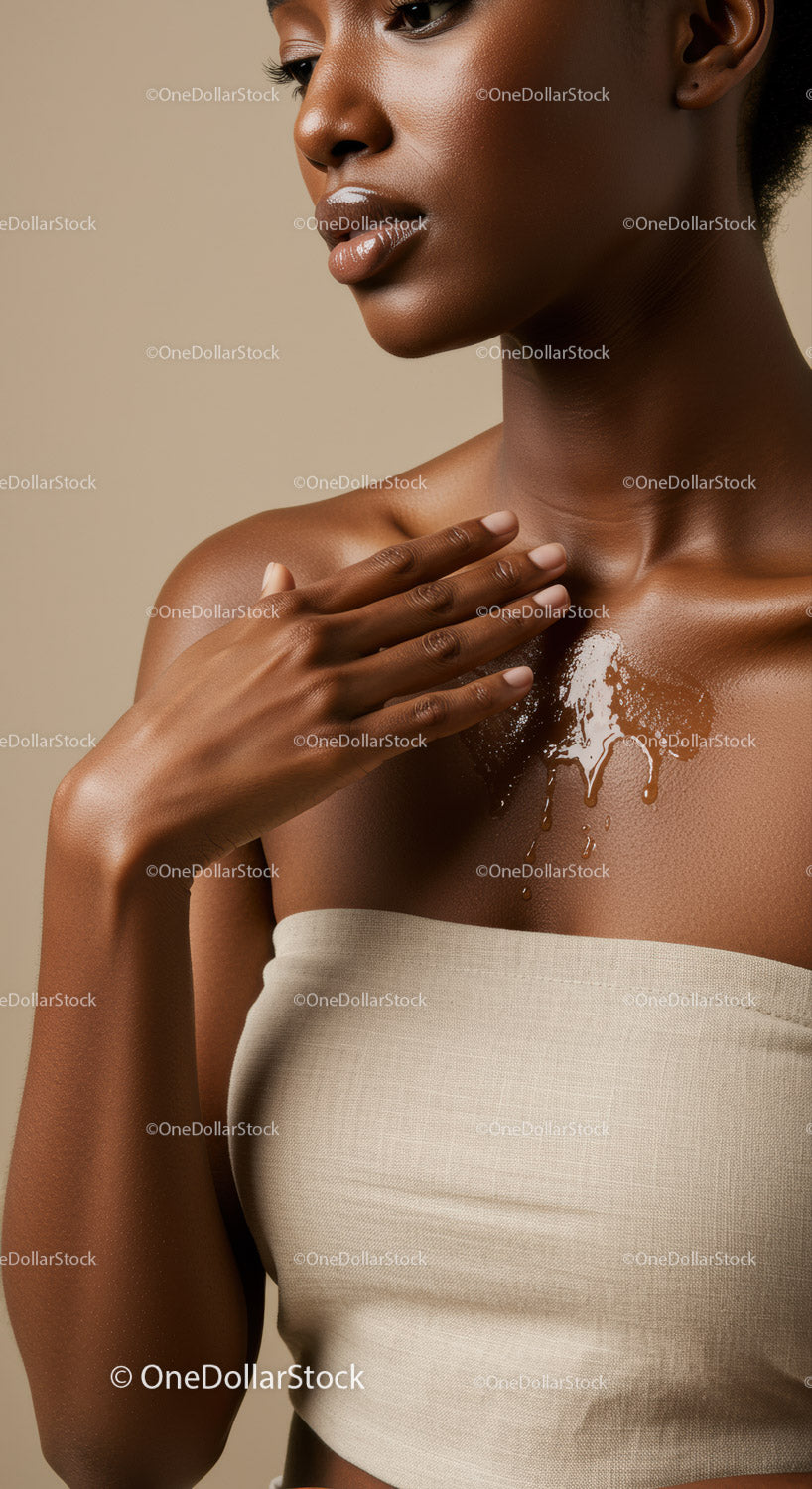 Portrait of a Beautiful Black Woman with Glossy Lips and Smooth Skin