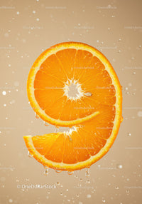 Fresh orange slice with glistening water droplets