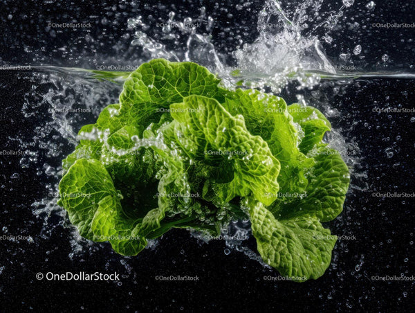 Fresh Green Lettuce with Water Splash in Natural Setting