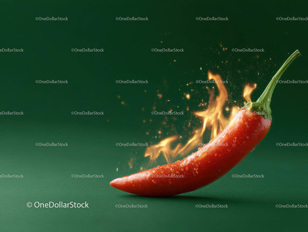 Red Chili Pepper with Flames and Fire Effects for Spicy Food Theme