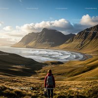 Scenic Mountain Coastline with Grassy Hills and Ocean Waves