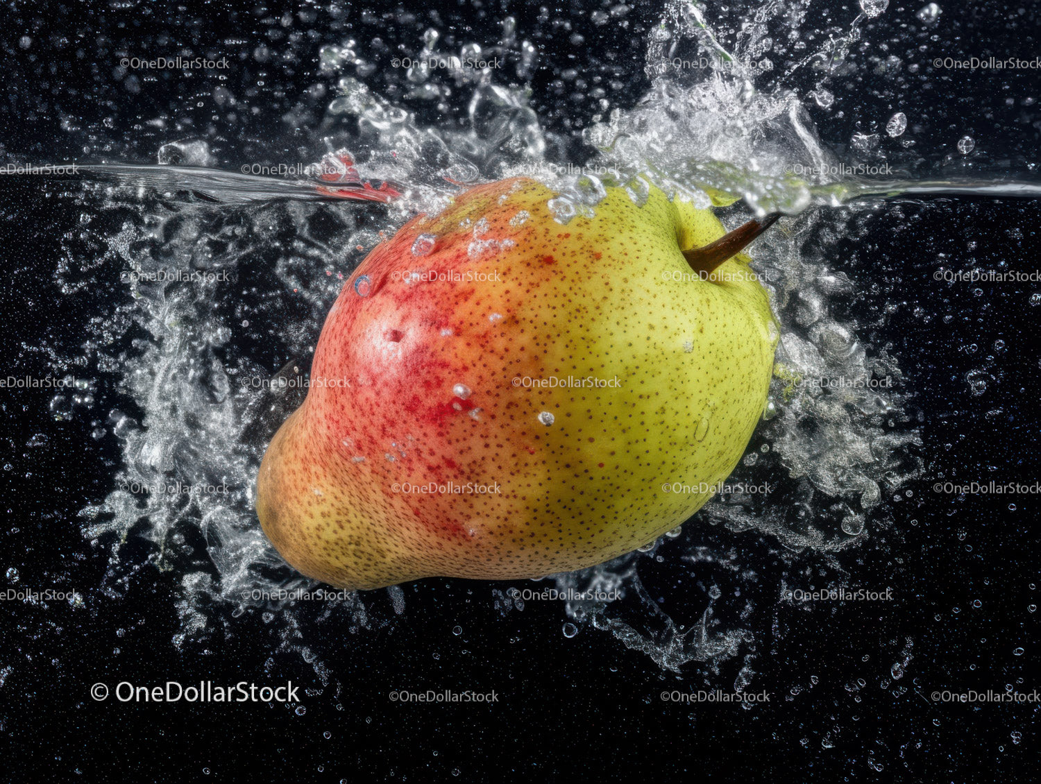 Fresh Pear Falling into Water Splashing with Dynamic Motion