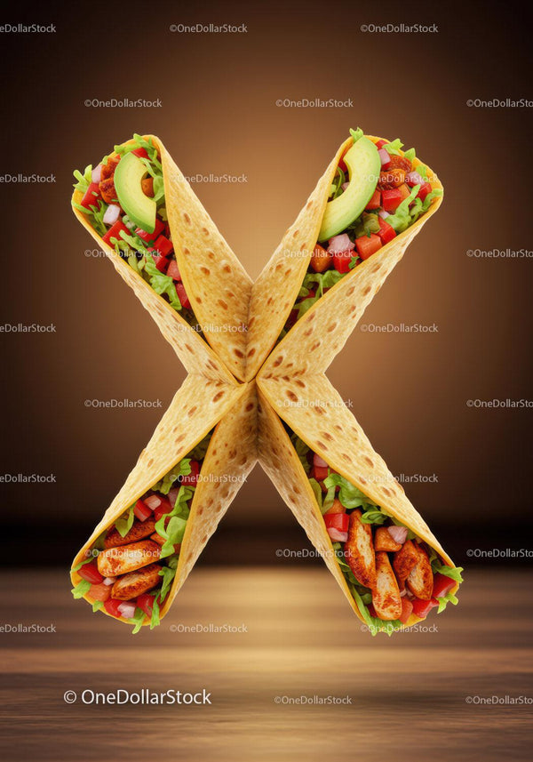 Four Chicken Burritos Arranged in an X Shape