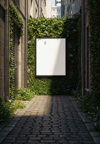 Blank Poster in Charming Narrow Alley with Greenery