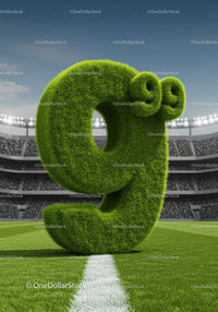 Grass-covered number nine on soccer field center line