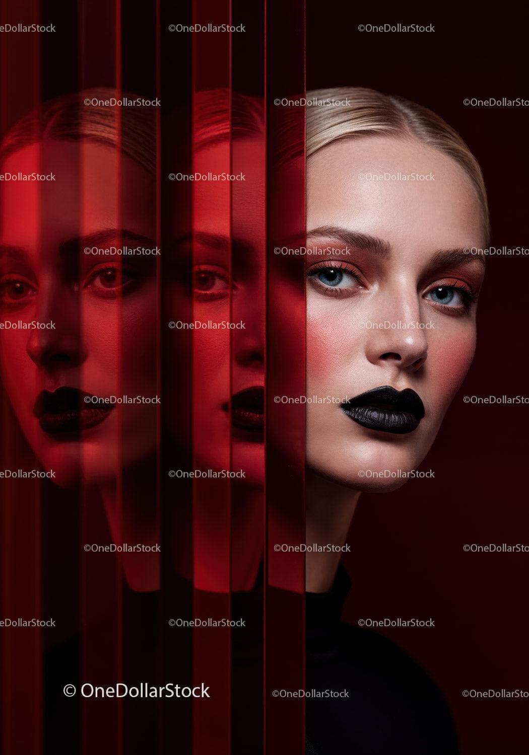 Futuristic Female Portrait with Red Lighting and Dark Makeup Stock Photo Bundle preview 29