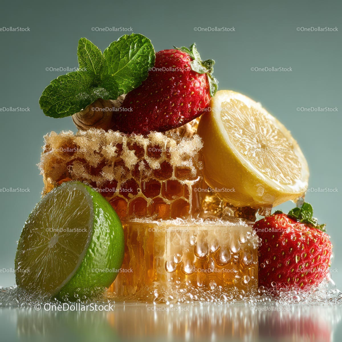 Fresh Honeycomb with Strawberries and Lime Garnish