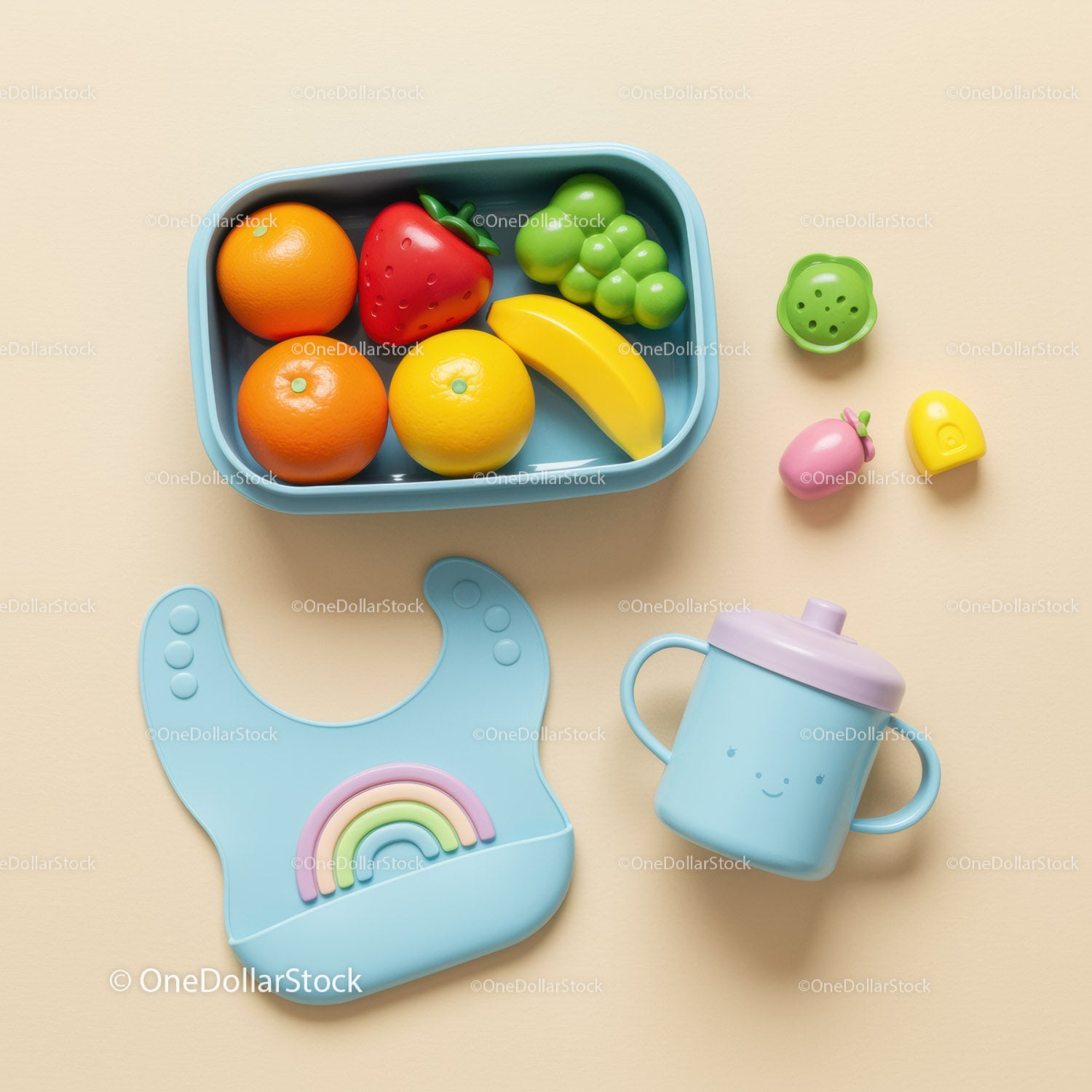 Baby Feeding Set with Colorful Toy Fruits and Sippy Cup