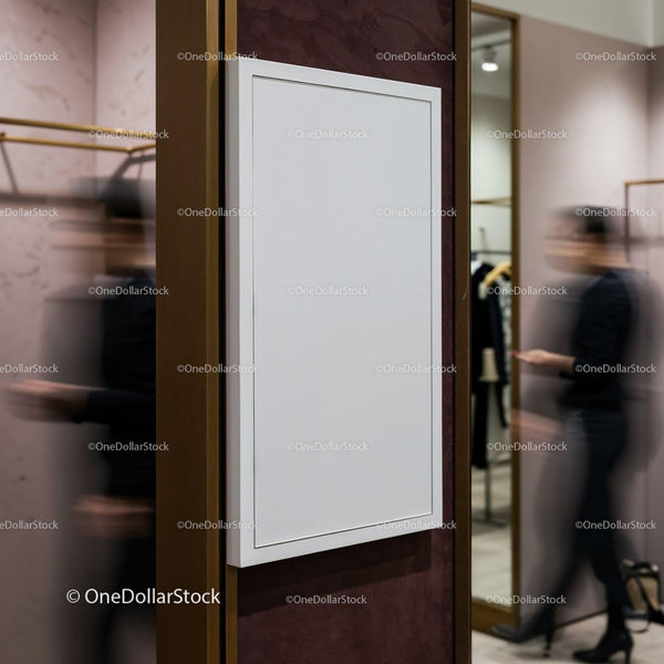 Blank white canvas in modern boutique interior JPG Mockup Image