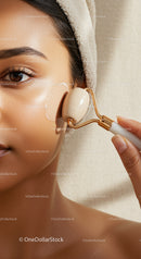 Young Woman Using Jade Facial Roller for Skincare and Skin Rejuvenation