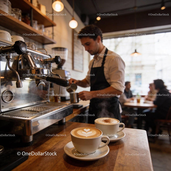 Barista Preparing Coffee Drinks in Cozy Cafe Setting