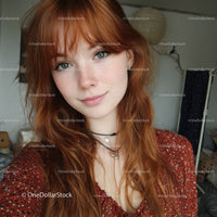 Portrait of a Red-Haired Woman with Freckles and Blue Eyes