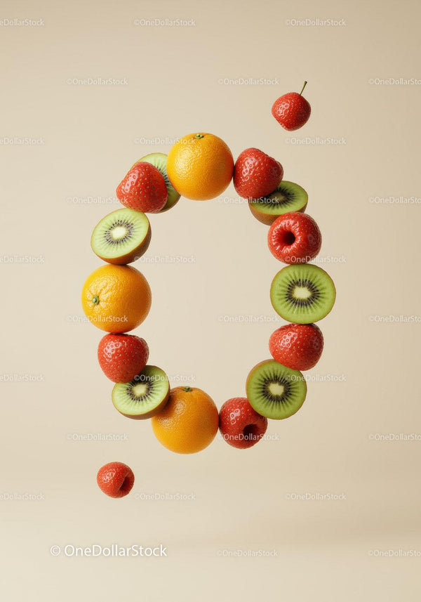 Fresh mixed fruits forming a floating circular composition