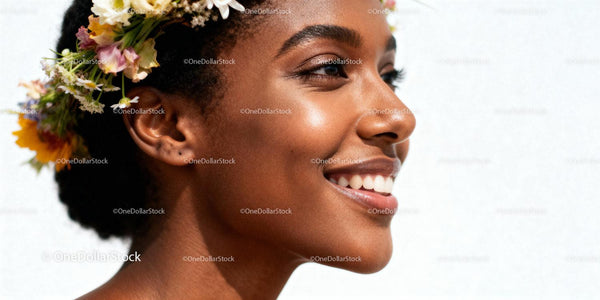 Smiling woman with floral crown in natural light