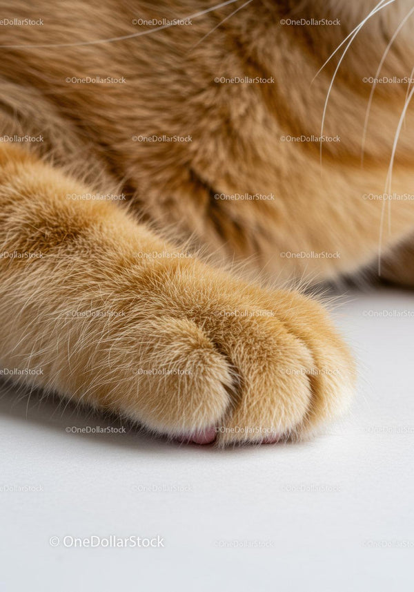 Close-Up of Soft Orange Cat Paw on White Surface