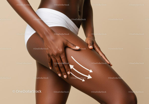 Elegant Woman Applying Body Lotion on Thigh in Minimalist Studio